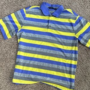 Striped  Polo Shirt - Blue, Yellow, and Gray